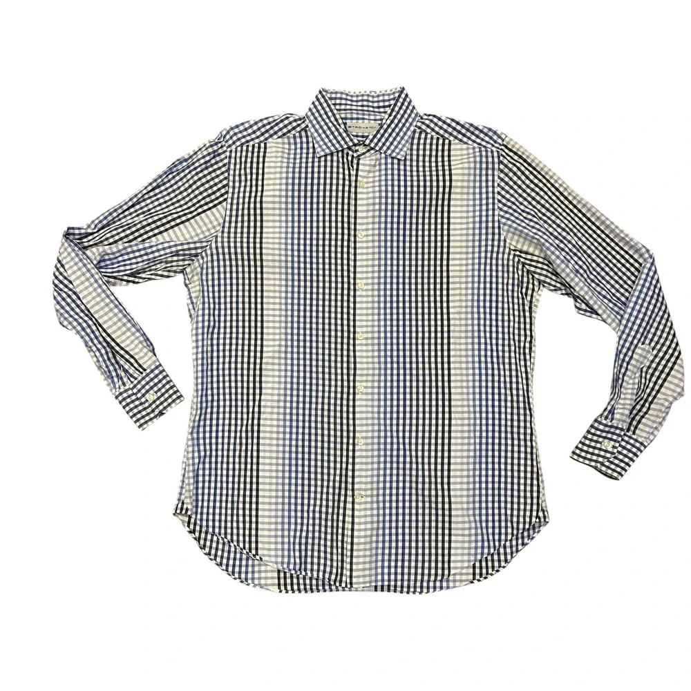 Etro Mens Shirt Size 43 Gingham‎ Check Long Sleeve Button Down Shirt